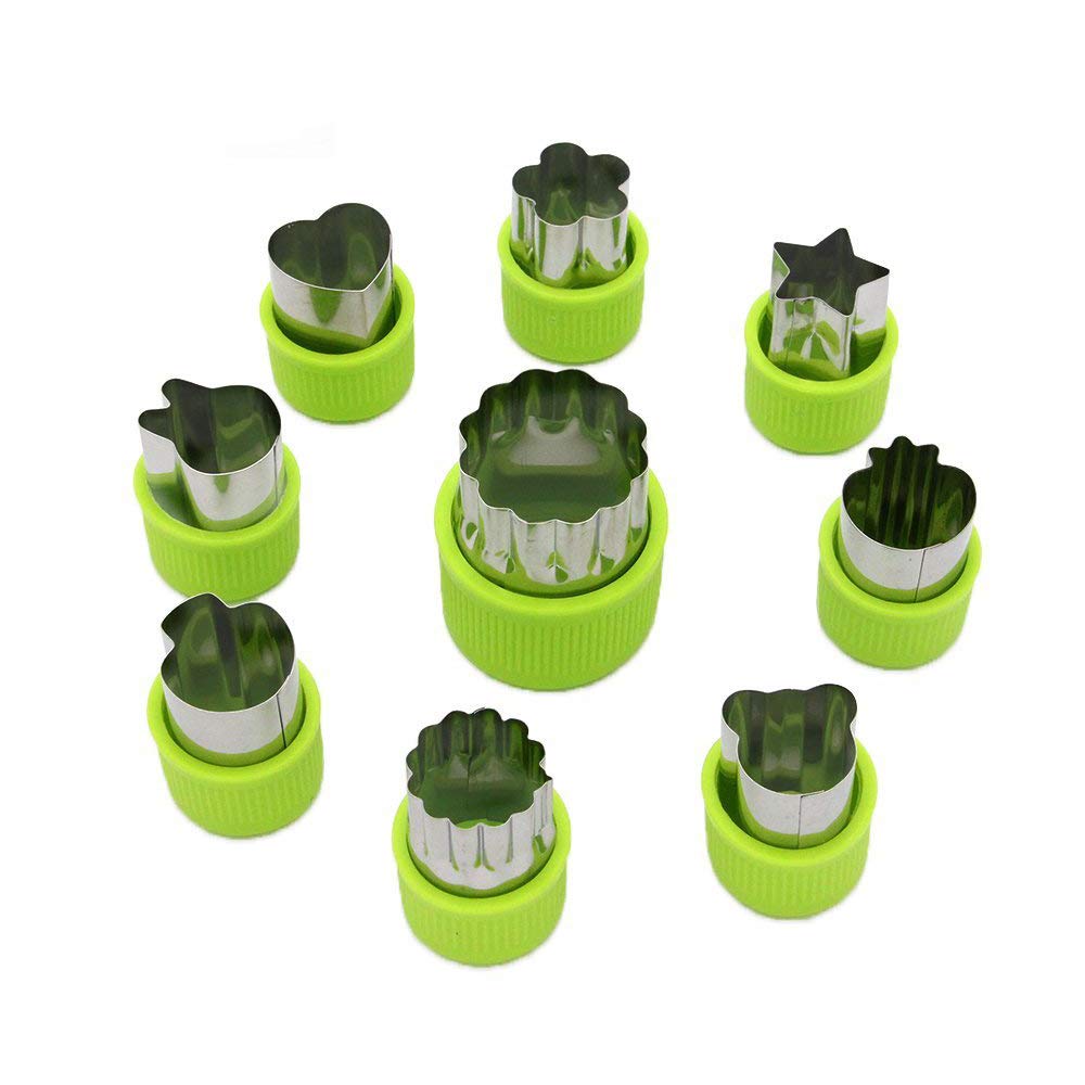 9 Pieces  Vegetable Cutter Shapes Set,Mini Pie,Fruit and Cookie Stamps Mold for Kids Baking and Food Supplement Tools Accessories Crafts for Kitchen,Green