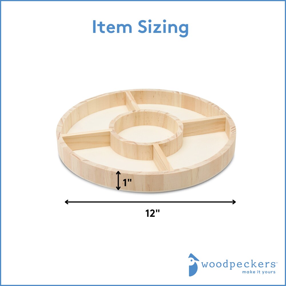 DIY Round Wooden Divided Serving Tray, Multiple Sizes, 5 Sections for Party | Woodpeckers