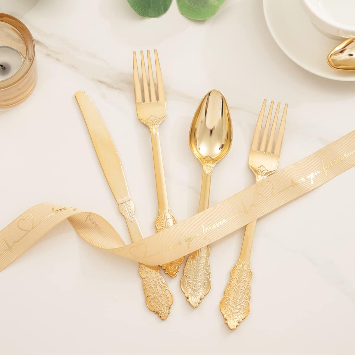 200 Pieces Gold Plastic Silverware Set - Disposable Cutlery for 50 Guests, Perfect for Weddings &#x26; Parties