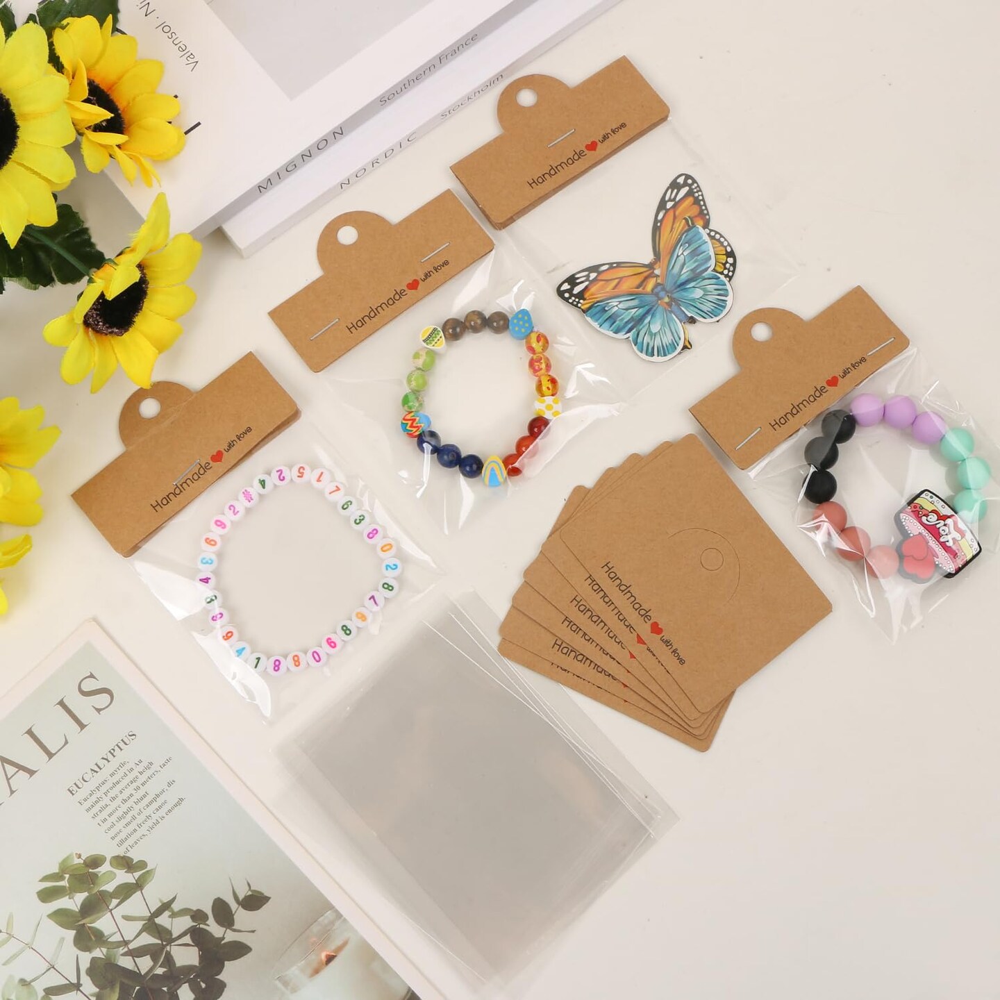 BROVITI 100Pcs Jewelry Display Packaging Card Head with with 100 Pcs Clear Bags for Small Business for Jewelry Bracelets Key Chains Earring Holder Display for Selling Jewelry Packaging Supplies