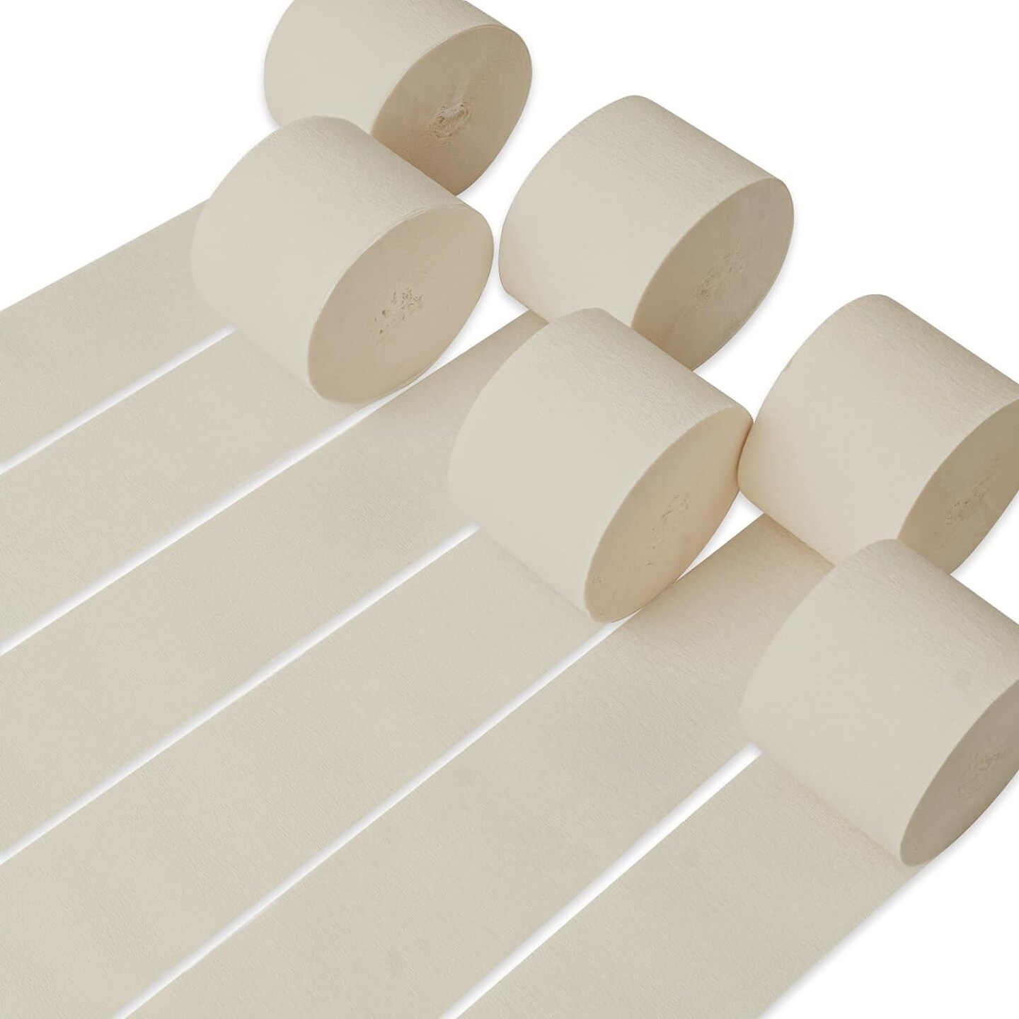 Crepe Paper Streamers 6 Rolls 492ft, Pack of Crepe Paper in White Sand