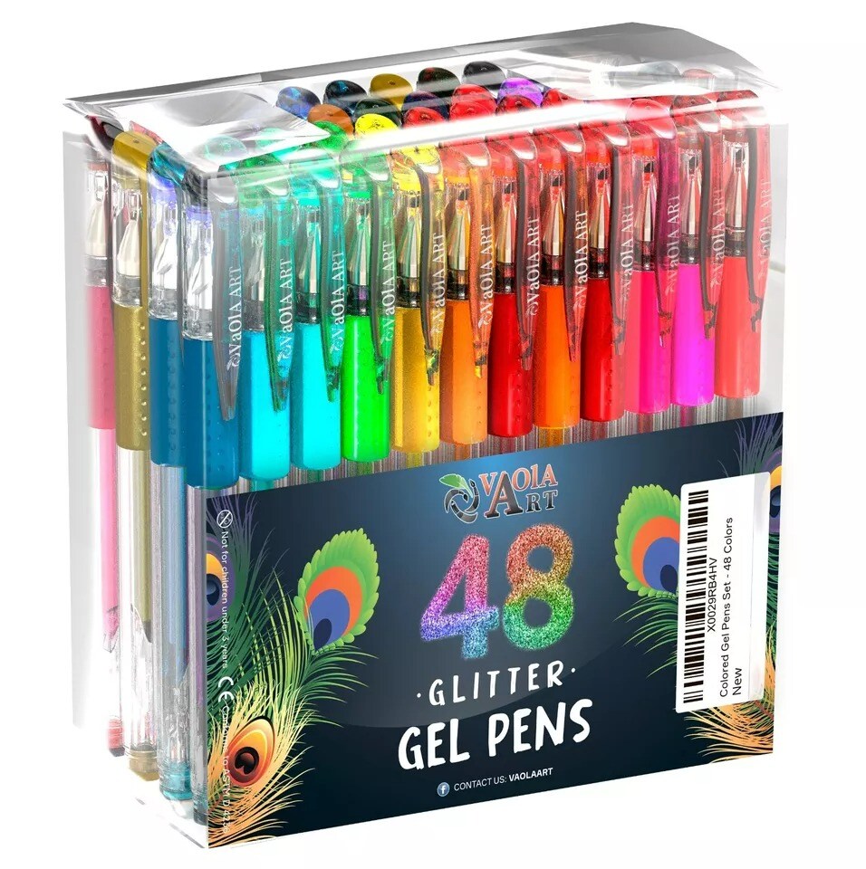 Glitter Gel Pens 48 Colors - Colored Pens for Adult Coloring - Book Pens for Wom