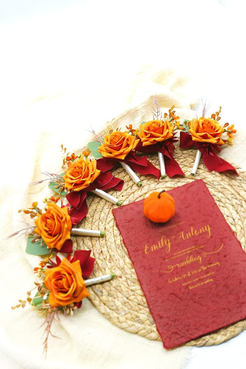 Set of 6 Artificial Flowers for Groom & Groomsmen Boutonniere Set