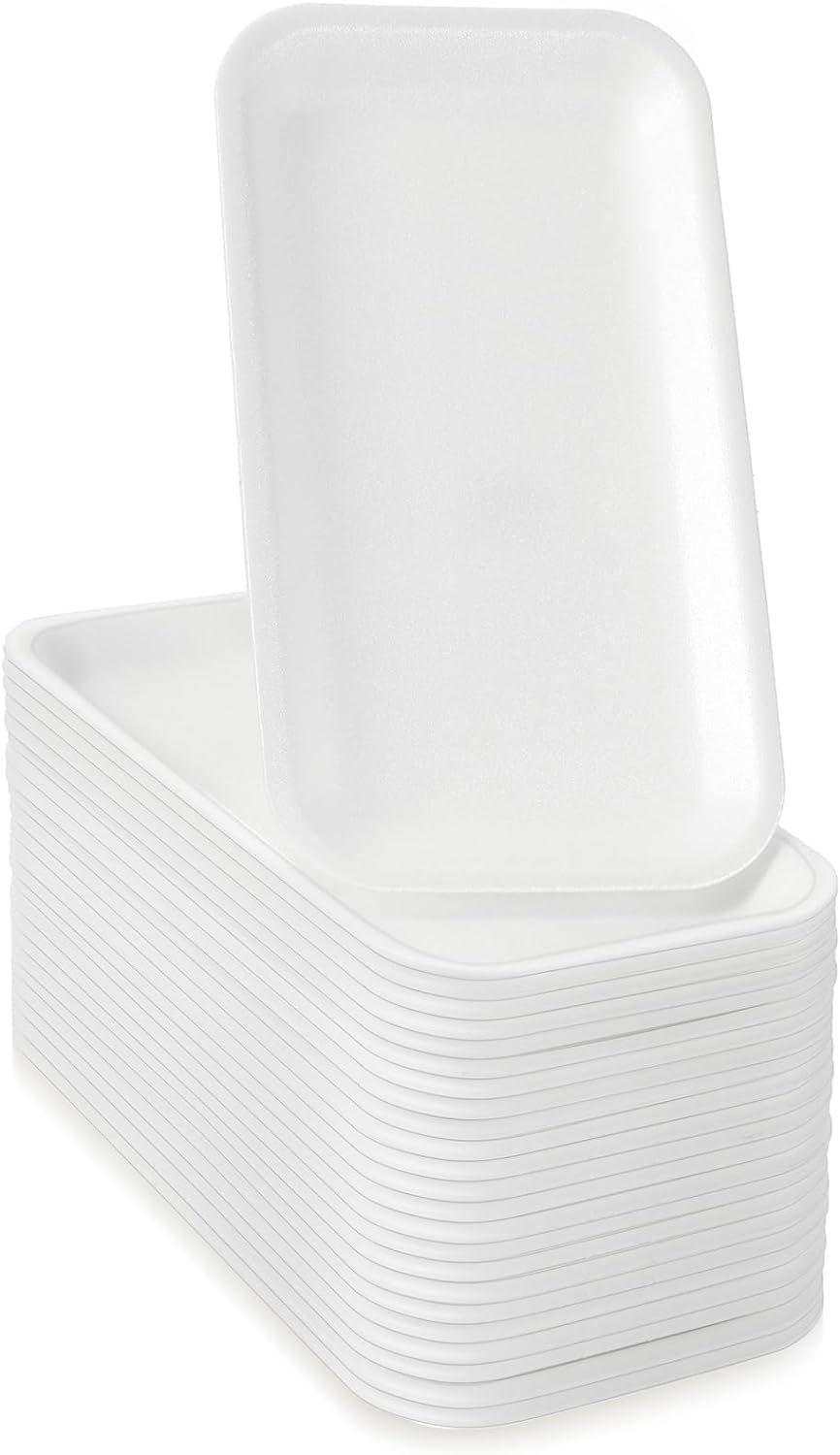 50 Pcs Crafts Foam Trays, White Foam Meat Tray Food Tray Paint and Ink Mixing Trays Rectangle School Printmaking Foam Trays for DIY Art Craft Dissecting(8 x 4 x 1 Inches)