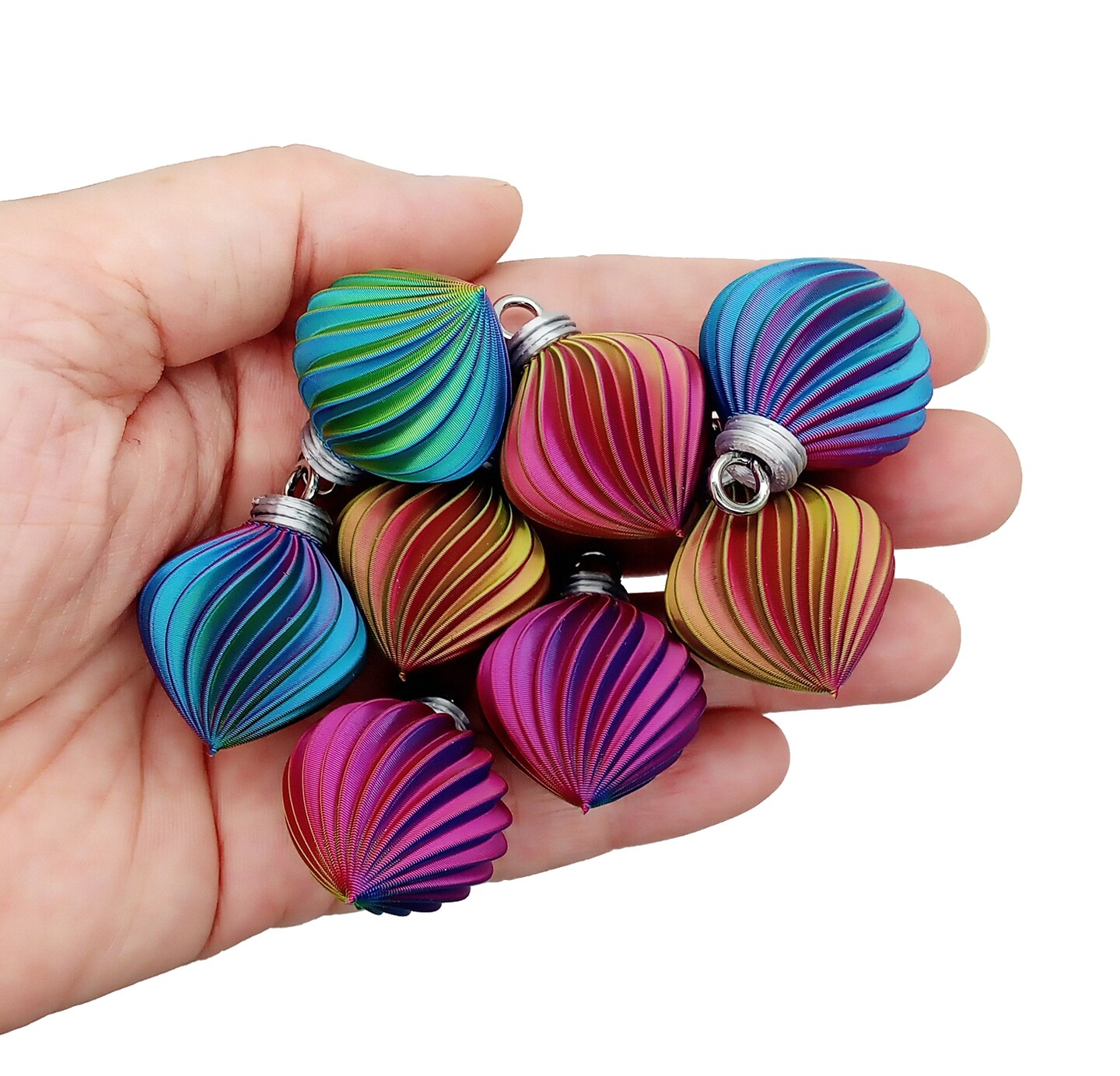 8 Miniature Ornaments, Pretty Rainbow Swirls for Small Christmas Trees, about 1 inch high, Adorabilities