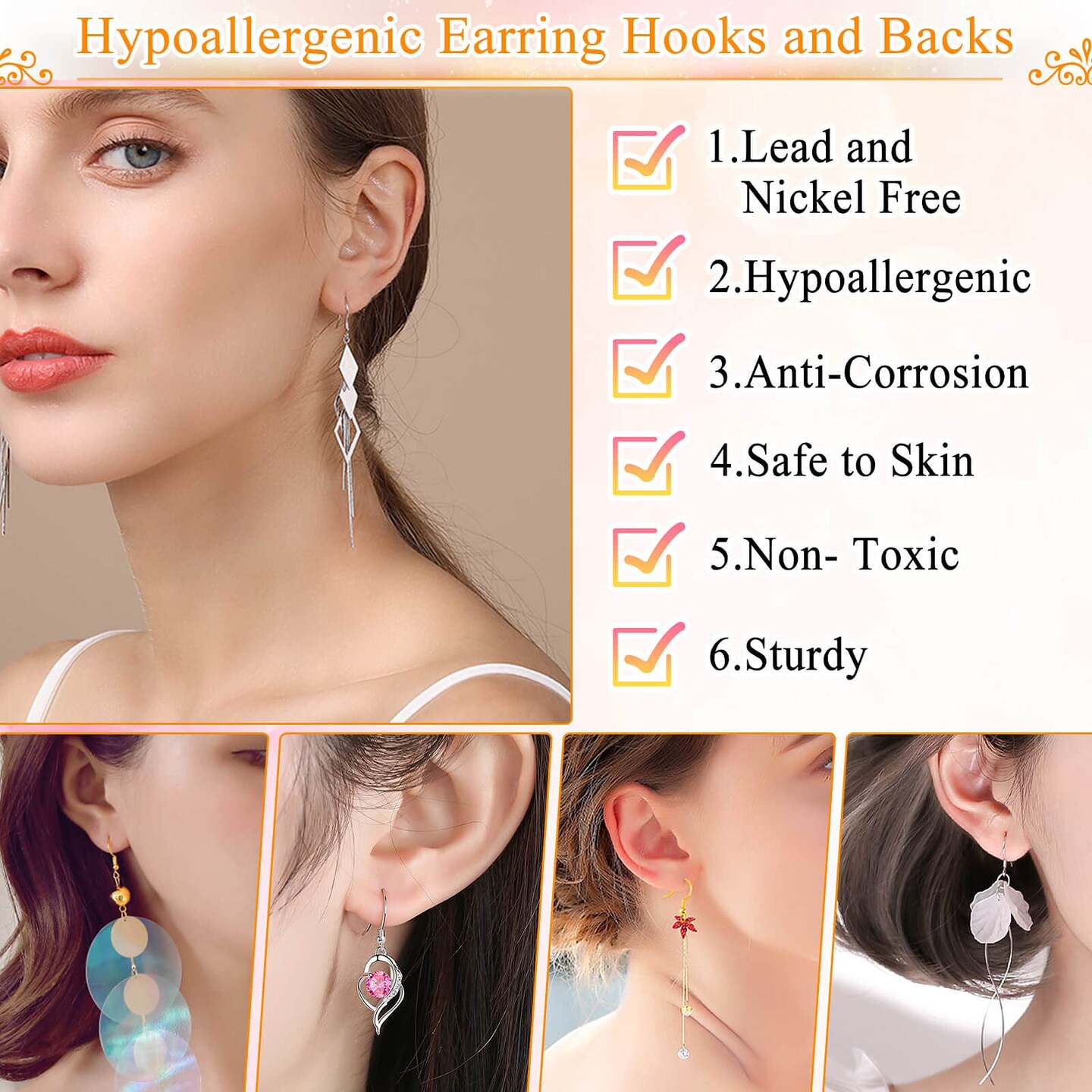2000 Pieces Hypoallergenic Earring Making Kit, Earring Making Supplies Kit with Hypoallergenic Hooks, Earring Findings, Backs, Pins Jump Rings for Jewelry Making Supplies