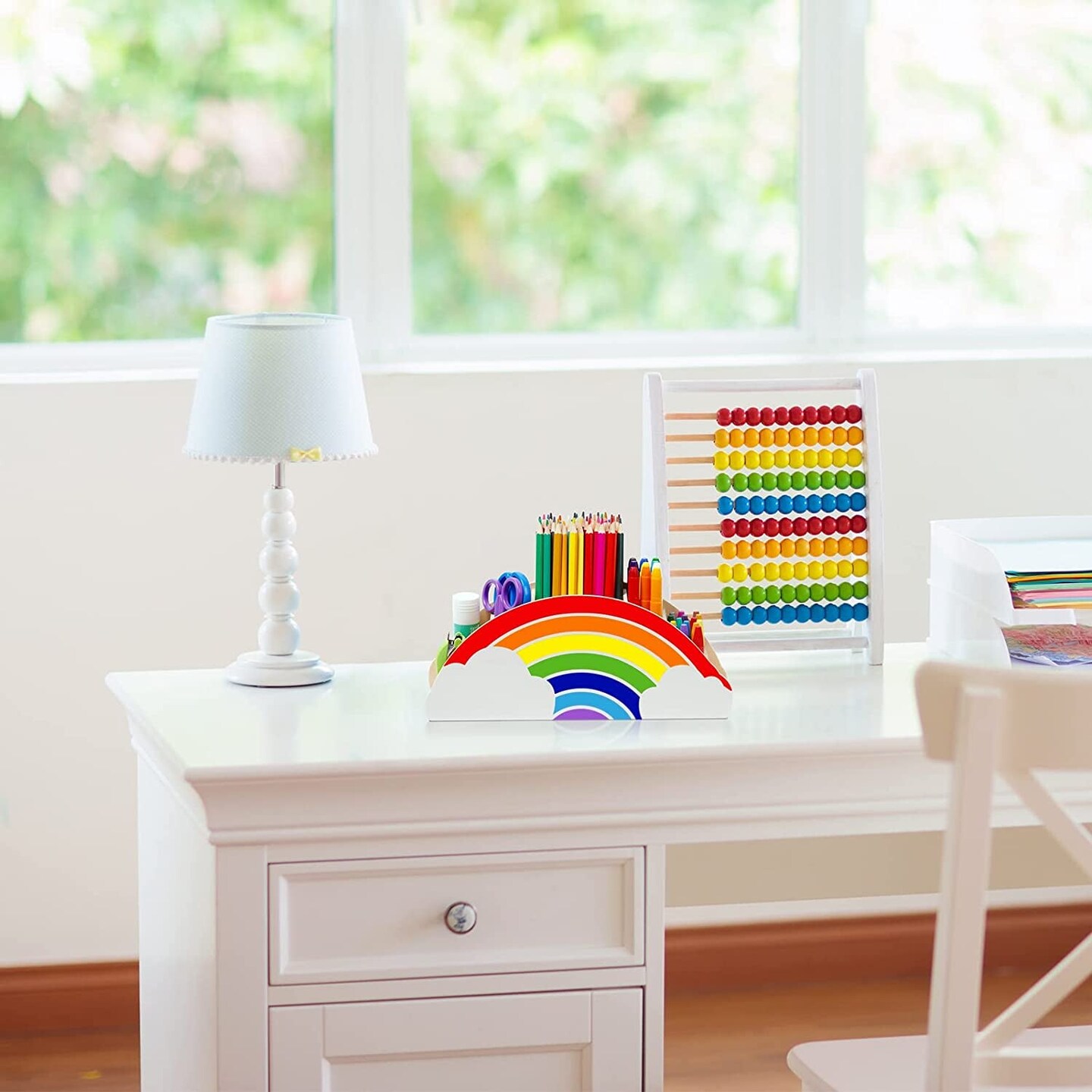 Wooden Pen Holder &#x26; Pencil Holders - Rainbow Supply Caddy Phone Holder Desk Organizer for Office Supplies Makeup Brush Classroom Organization for Women &#x26; Kids