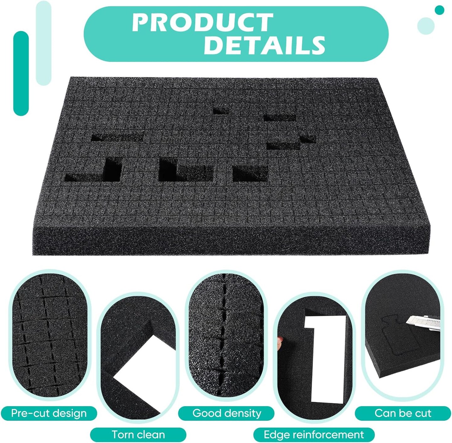 2 Pcs 11.8 x 11.8 x 1 Inch Customizable Foam Insert Pick and Pluck Foam Pre Cubed Foam Sheet Packing Foam Pads for Toolbox Camera Storage and Crafts, Black