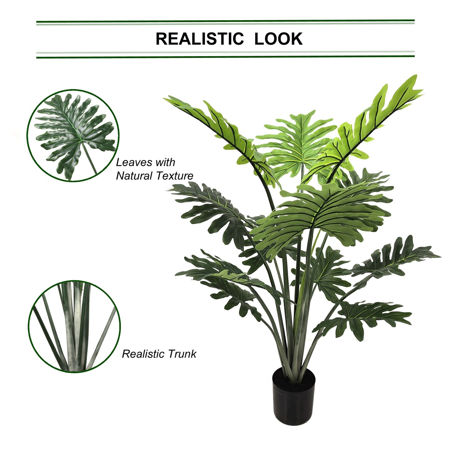 Premium Lush 40-inch Philodendron Selloum Plant – Large, Vibrant Tropical Foliage, Perfect for Indoor Decor and Air Purification, Floral Home by Artificial Flowers