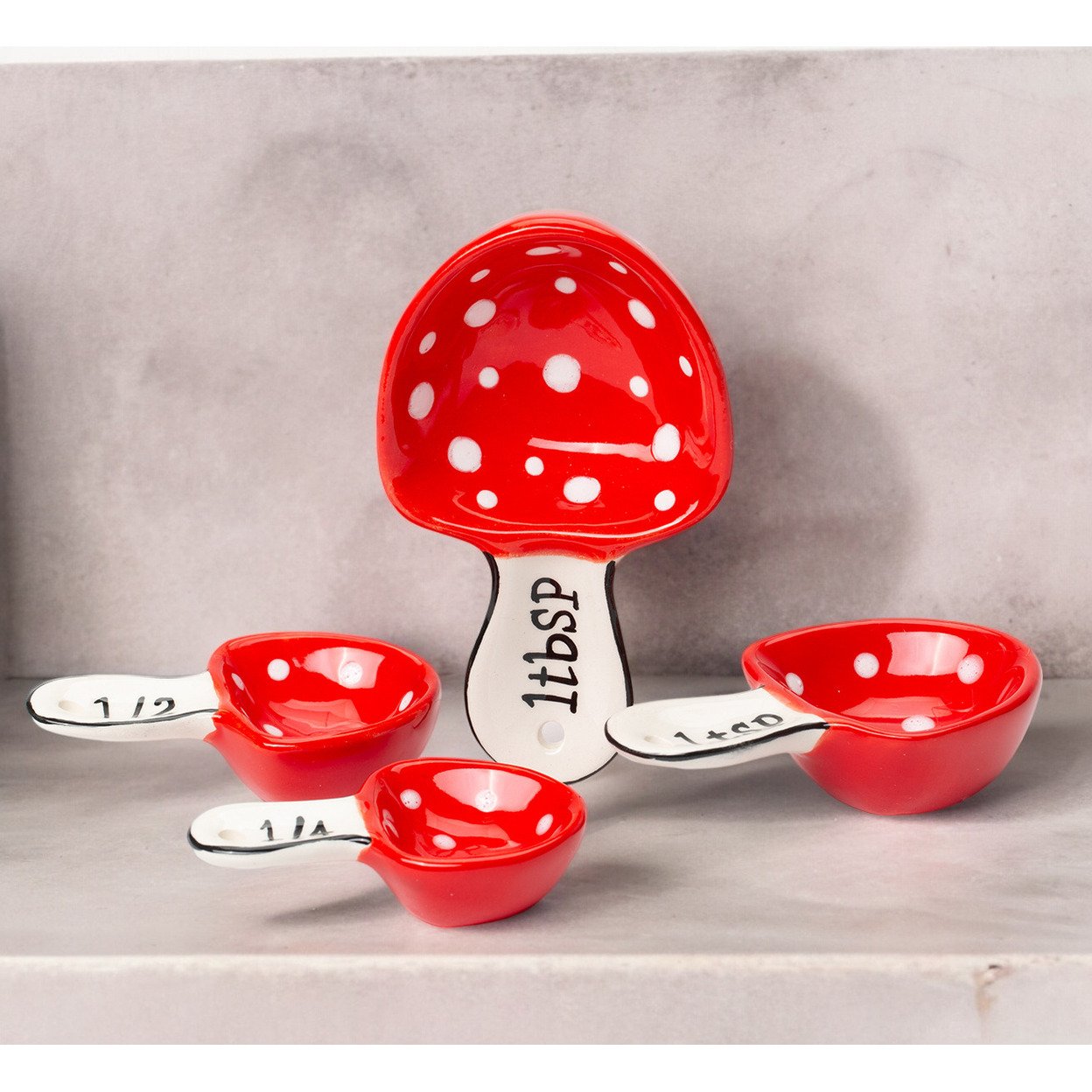Ceramic Mushroom Measuring Spoons Set Of 4 Gift For Bakers Moms