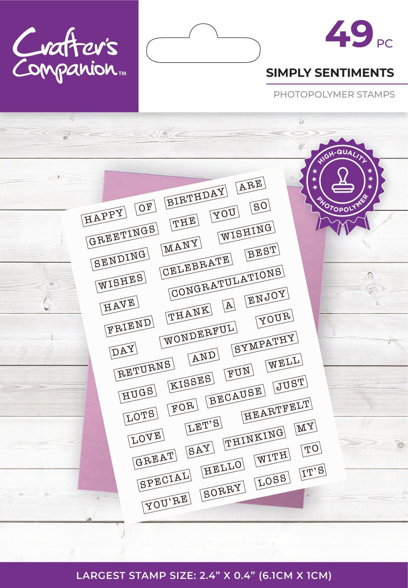 Crafter&#x27;s Companion Simply Sentiments 49 pc Clear Stamp Set