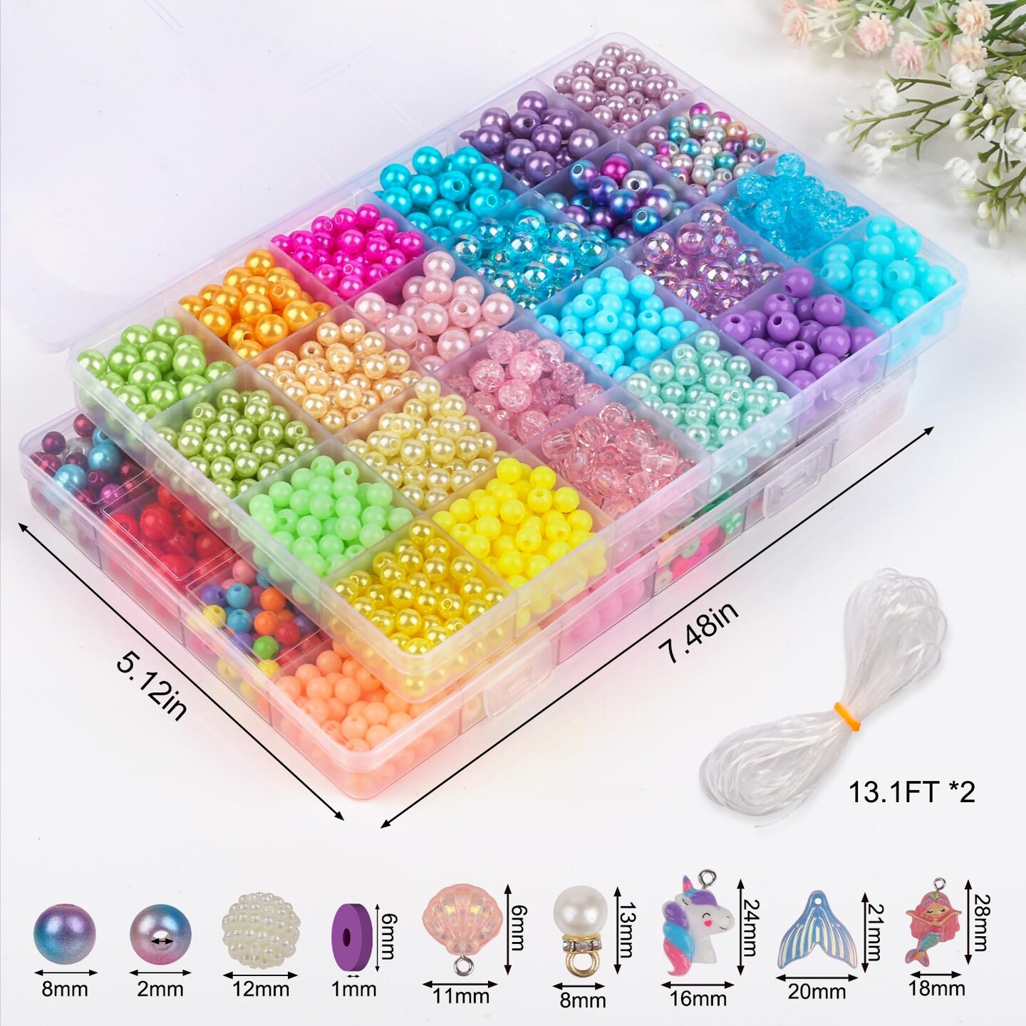 1800 Pieces 8mm and 6mm&#xFF0C;32 Colors Multicolor Pearl Beads Loose Pearls for Crafts with Holes for Jewelry Making, Small Pearl Filler Beads for Crafting Bracelet Necklace Earrings