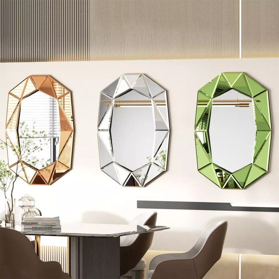 Wisfor Modern Wall Bathroom Mirror w/ Beveled Edge Frame Geometric Mirror