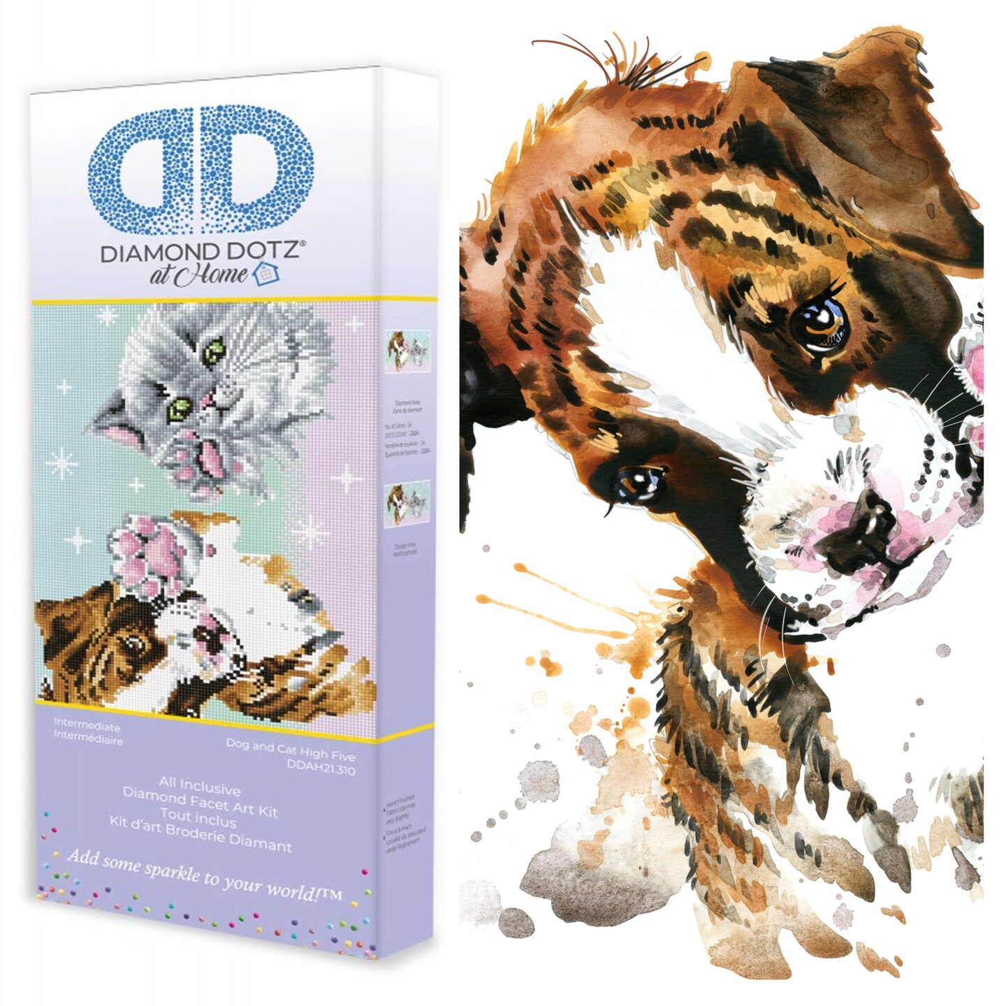 Diamond Dotz at Home Dog and Cat High Five Diamond Painting Kits for Adults - Diamond Art Kits a Relaxing Creative Craft Kit with Dotz Gems 24x12