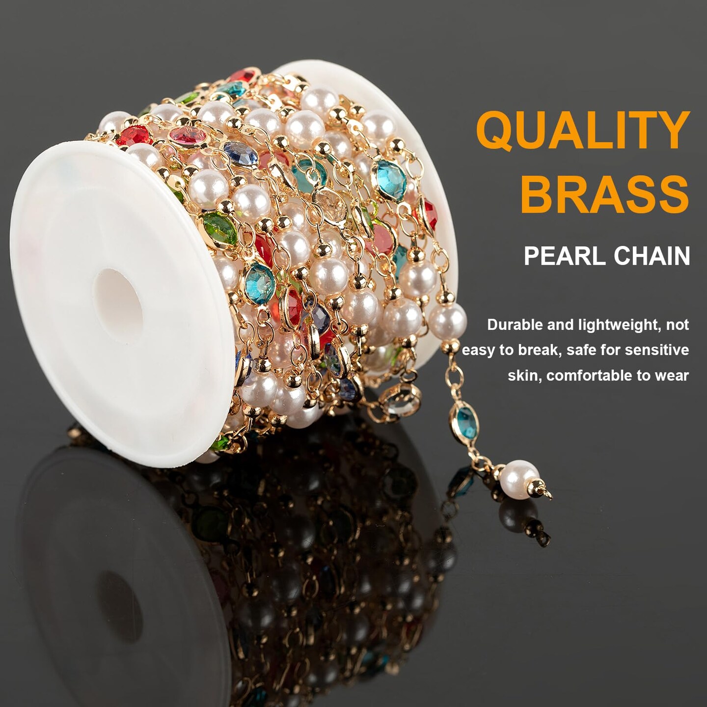 3M Artificial Pearl Chains for Jewelry Making, Mixed Color Rhinestone Jewelry Chains Bulk with Jump Rings and Lobster Clasps Jewelry Supplies Findings