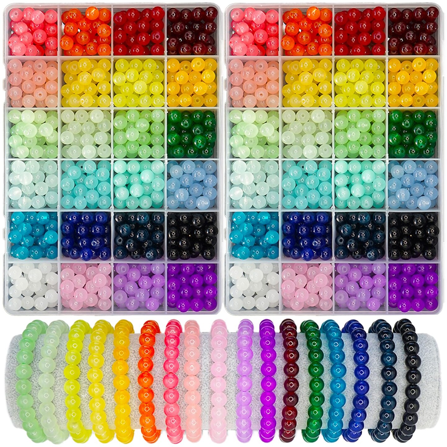 Gaspletu 1400PCS Glass Beads for Jewelry Making, 24 Colors 8mm Crystal Beads Bracelets Making Kit, 2 Box Round Beads Suitable for Beginners