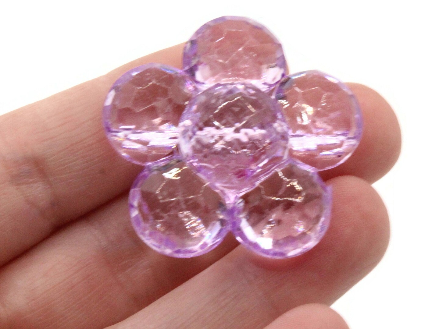 2 35mm Large Purple Flat Faceted Flower Plastic Shank Buttons
