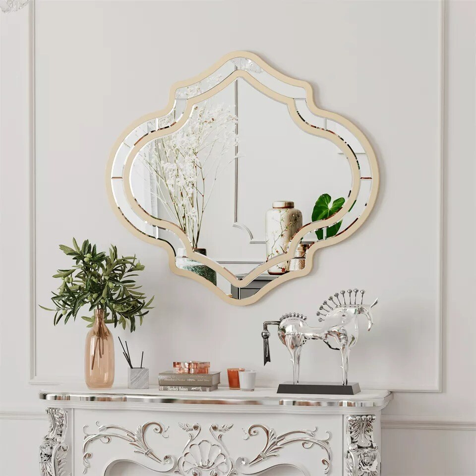 Wisfor Large Beveled Decorative Mirror Wall Bathroom Mirror w/ Gold Frame
