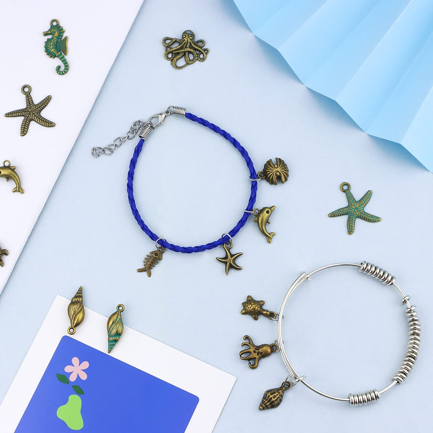 60 Pieces 100 Gram Assorted Antique Ocean Themed Charms Bronze Ocean Fish Sea Creatures Beads Pendants for Jewelry Making and Craft Making