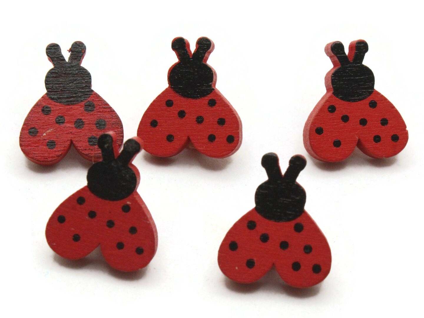5 20mm Red Ladybug Wooden Shank Buttons Ladybird Beetle Buttons