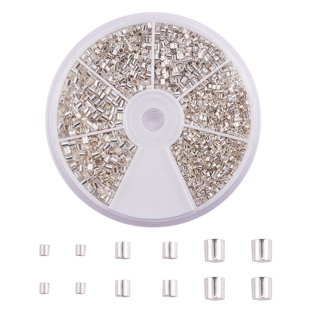 3000 Pieces Crimp Tube Beads, 1.5mm 2mm 2.5mm Brass Tube Crimp End Spacer Beads Cord End Caps Loose Stopper Beads for Earring Necklace Pendant DIY Jewelry Gift Making, Silver