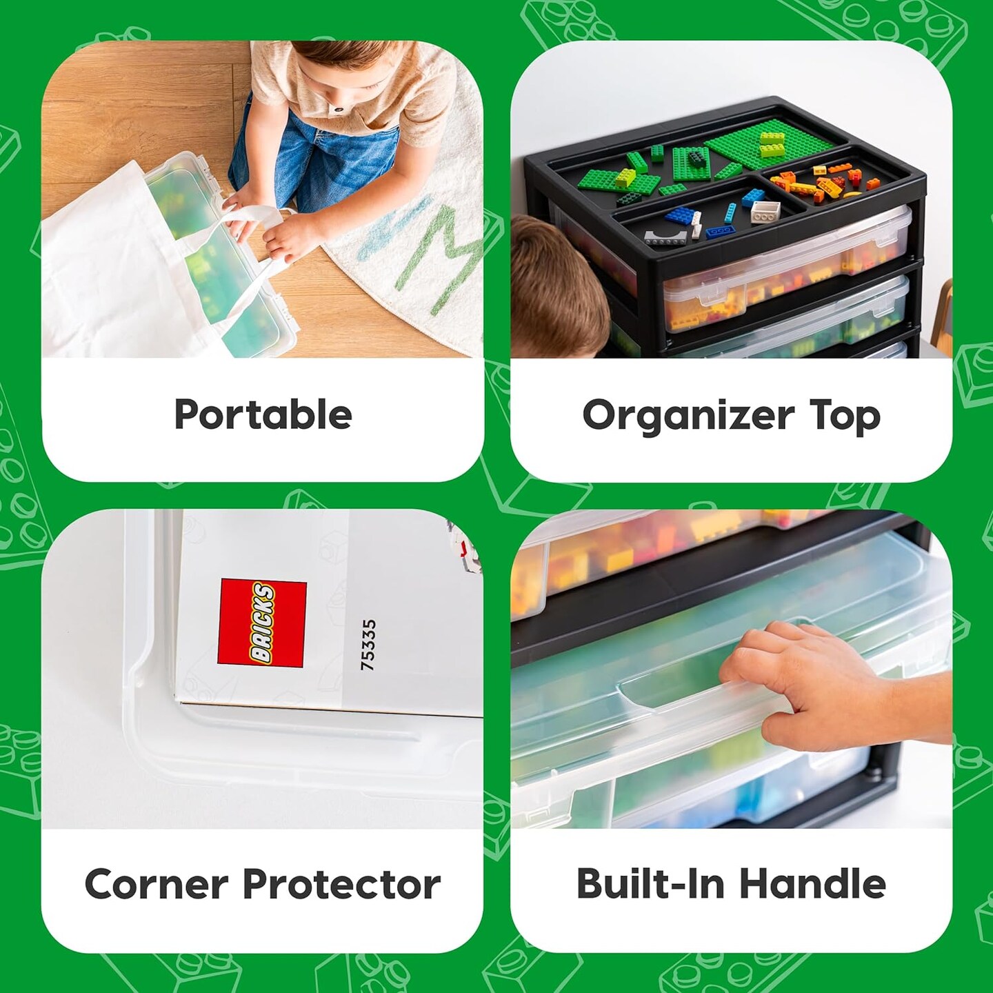 Fits 12" x 12" Paper, 3-Tier Scrapbook Storage Unit with Organizer Top, for Building Blocks Lego Papers Tools Office Art and Craft Supplies, Desktop Organizer, Built in Handle, Black/Clear