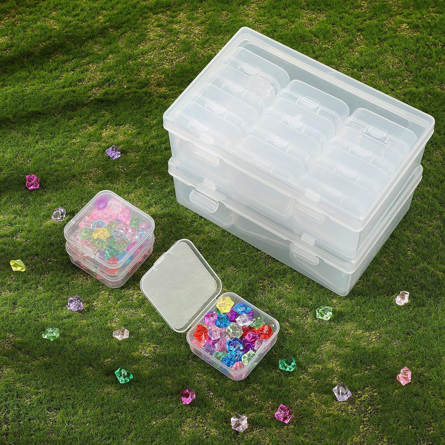 24 Pcs Small Bead Organizer Plastic Bead Storage Containers Clear Plastic Storage Case Craft Containers with 2 Pcs Hinged Lid Clear Craft Cases (6.7 x 4.33 x 2.36 Inch, 2.12 x 2.12 x 0.79 Inch)
