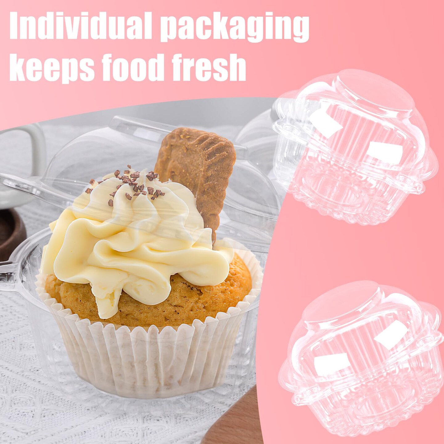 50 Pieces Cupcake Holders, Single Clear Cupcake Boxes Cupcake Containers Individual with Dome Lids for Cupcake Muffin Parties
