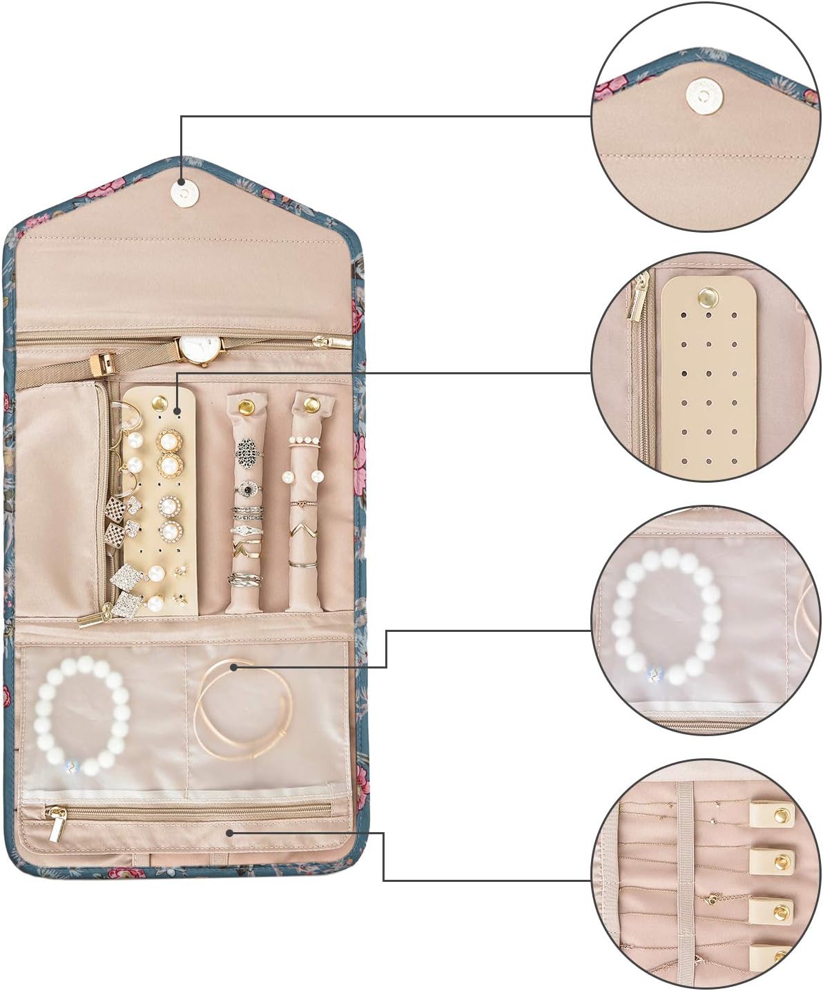 Foldable Travel Jewelry Organizer &#x2013; Rings, Necklaces, Bracelets, Earrings