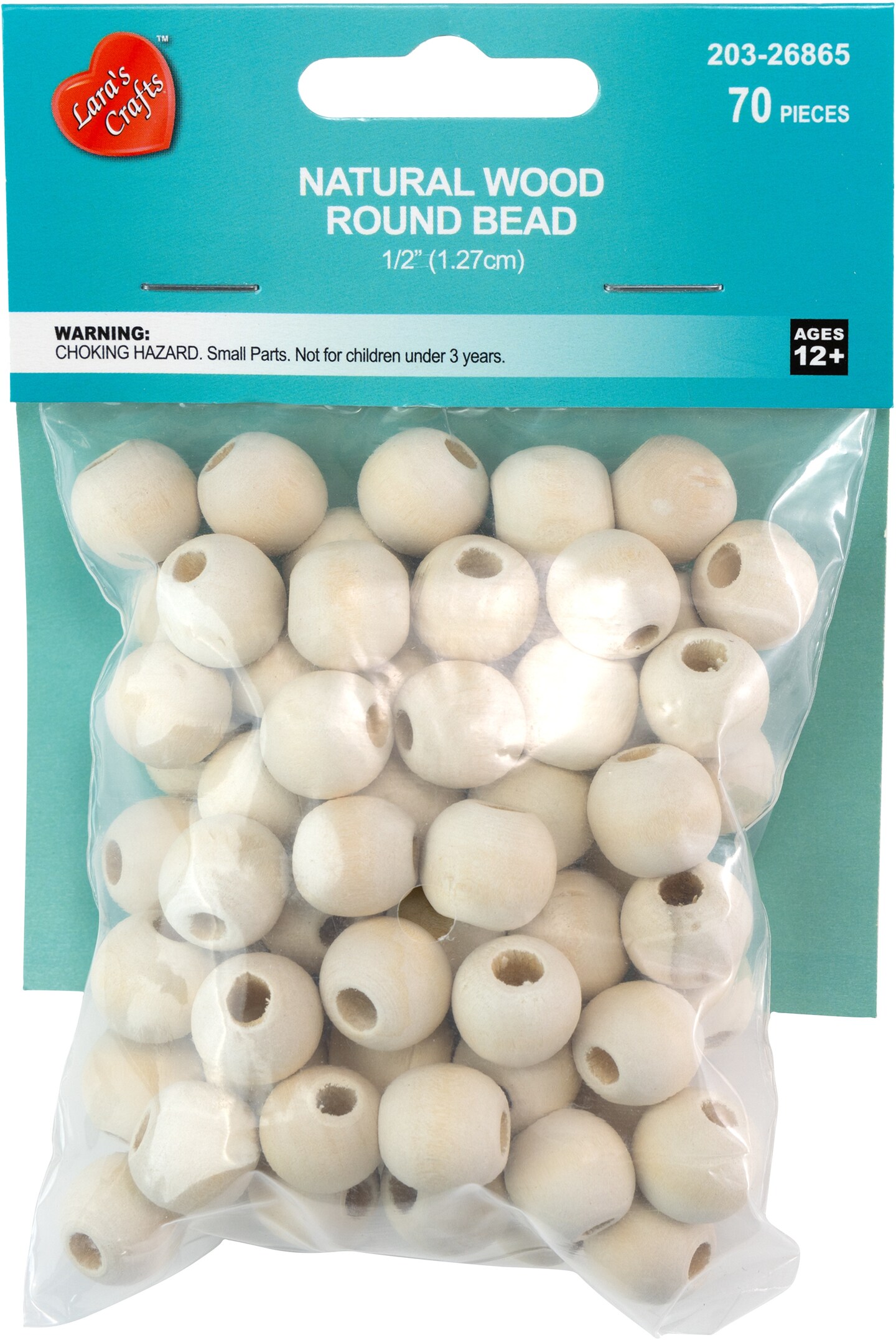 CousinDIY Wood Round Beads 70/Pkg-Natural 0.5&#x22;