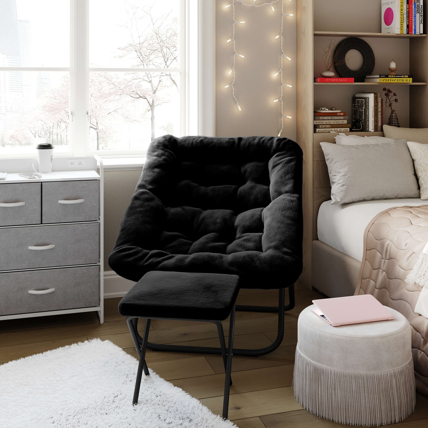 Emma and Oliver Aisling Oversized Folding Saucer Chair and Ottoman for Dorm, Bedroom