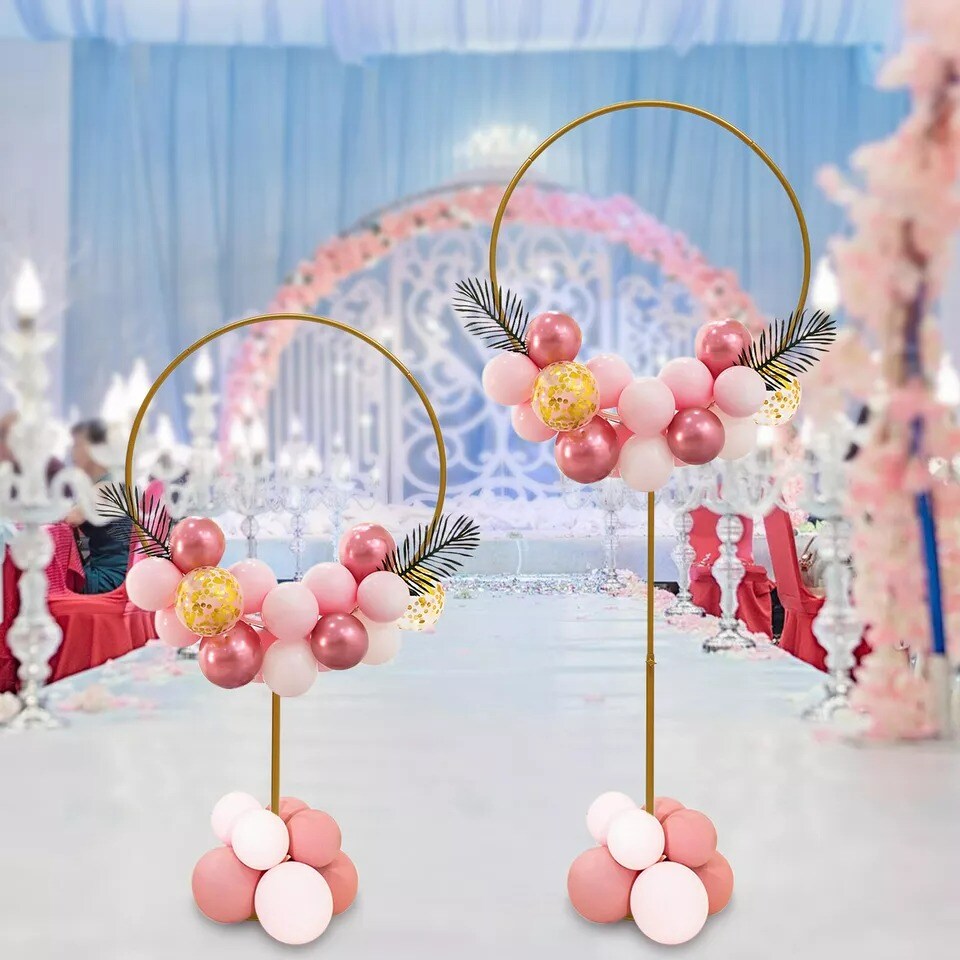2pcs Balloon Lead Brackets Golden Metal Round Arch Stand for Wedding Party Decor