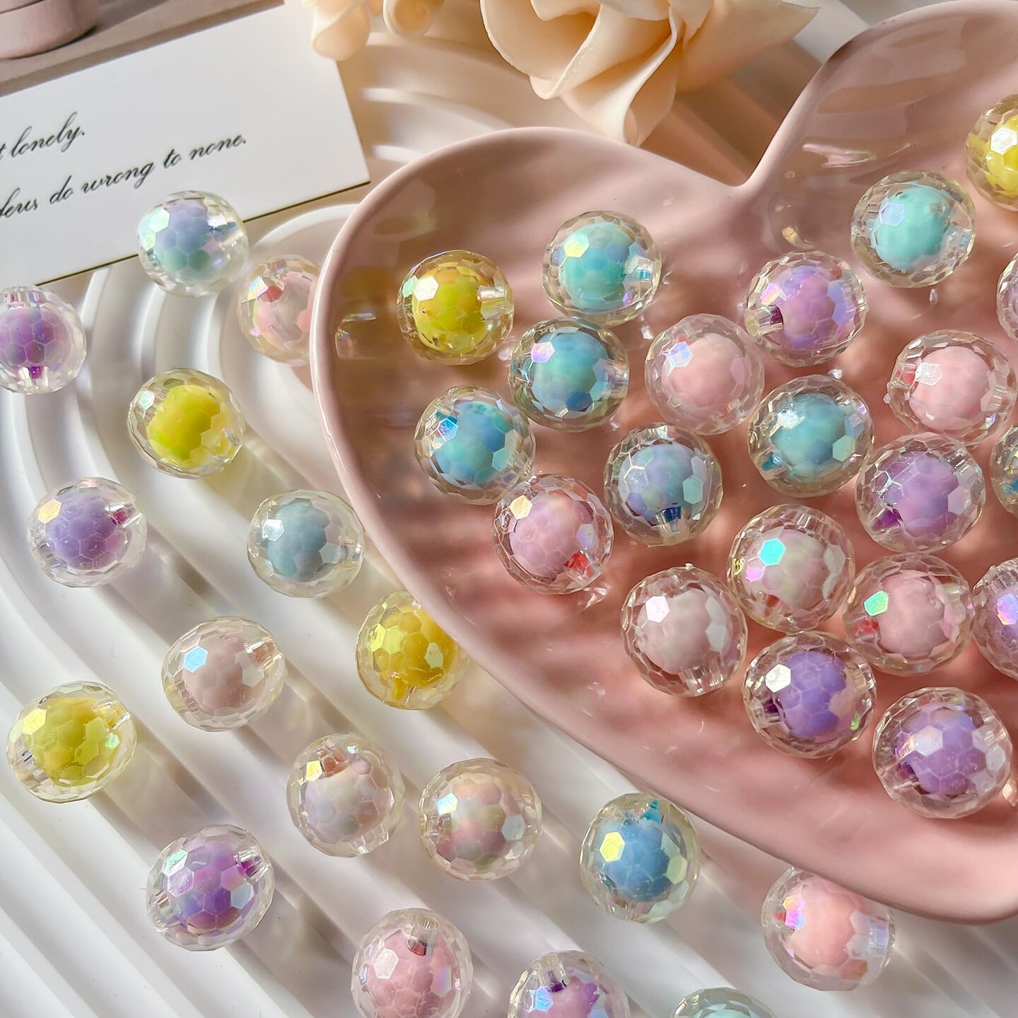 16mm Acrylic Beads 90 Pieces Shine Beads Colorful Beads Multicolor Round Beads for DIY Jewelry Making (ab Polyhedral)