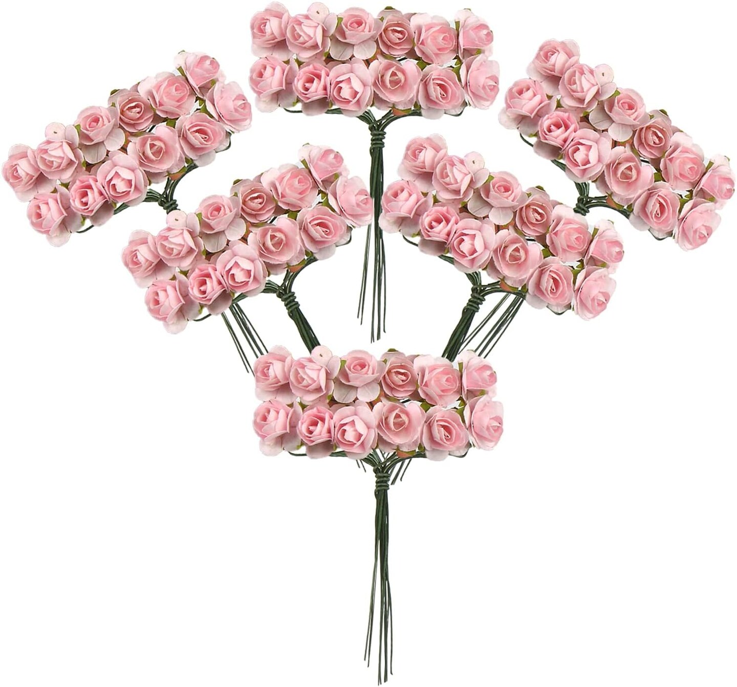 120 pcs Mini Paper Flowers,Mulberry Paper 1/2&#x22; Artificial Rose Flower with Stem for DIY Crafts Projects Scrapbooking Wedding Decorations (Pink)