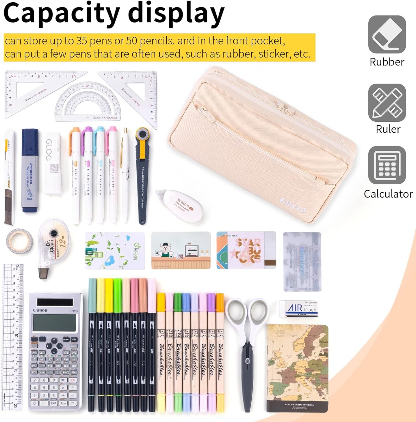 Big Capacity Pencil Case Pencil Pouch School Supplies for College Students Office Simple Stationery Pencil Holder Bag Teen Girls Women-Beige