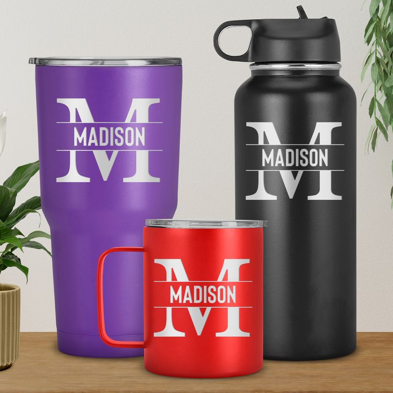 Split Monogram Tumbler Cup, Double Insulated Travel Mug, Personalized
