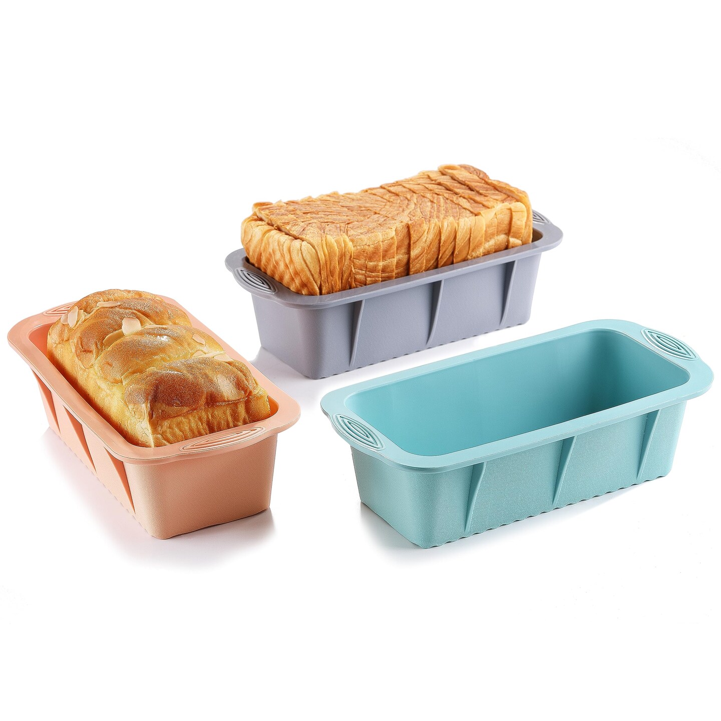 3 Pieces Silicone Bread Loaf Pan, Non-Stick Bread Pans for Baking, Easy Release Loaf Pan, Great for Homemade Bread, Cakes, Brownies, Dishwasher Safe (3 Colors, Nesting Design)