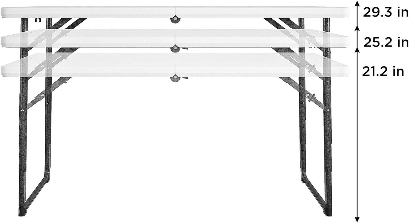 Centerfold Blow Mold Utility Table, Adjustable Height, 4ft, White