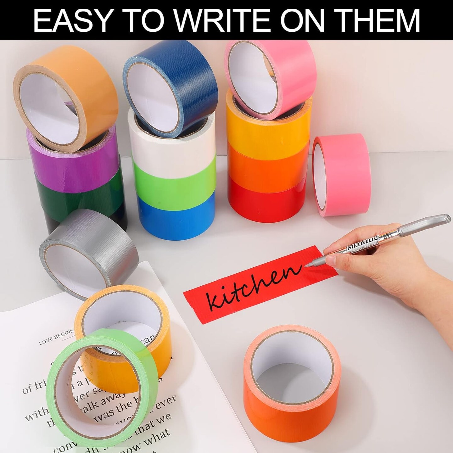 24 Rolls Colored Duct Tape Bulk, 10 Yards/Roll Duct Tape Heavy Duty Waterproof Craft Tape, Multi Purposes, No Residue, Tear by Hand for Indoor Outdoor Use (Colorful)