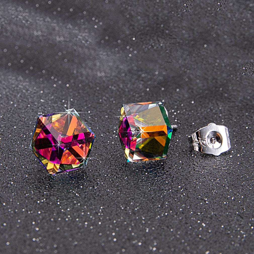Crystal Drop Stud Earrings for Women Fashion S925 Sterling Silver Hypoallergenic Jewelry (Rainbow)