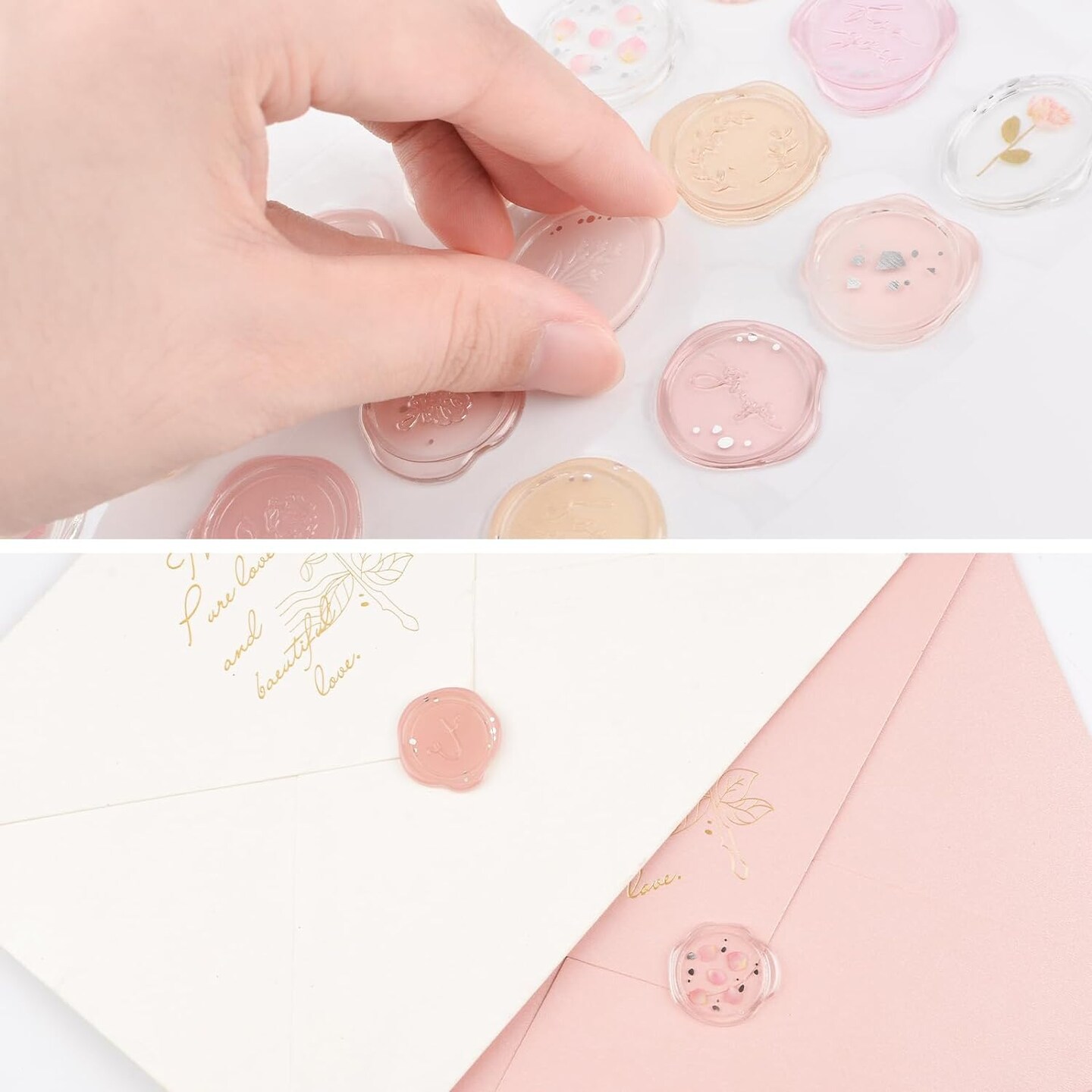 Pink Transparent Pre-Made Wax Stickers, 54 Pcs Adhesive Wax Seal Stickers Birthday Bridal Shower Party Presents Craft Scrapbook Gift