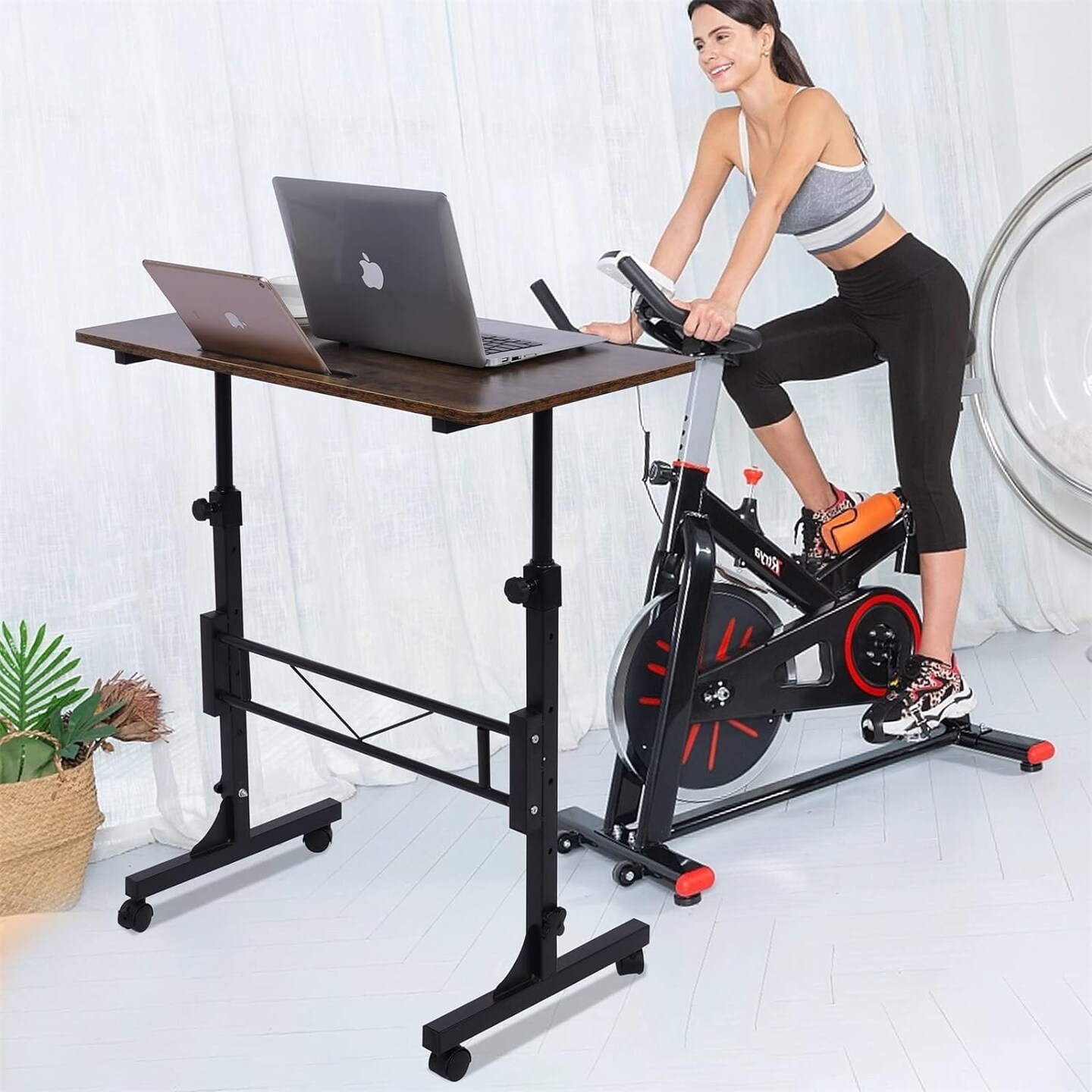 Standing Desk Adjustable Height, Mobile Stand Up Desk with Wheels Small Computer Desk Rolling Desk, Portable Laptop Desk Rustic Standing Table Sit Stand Home Office Desks 16&#x22;x31.5&#x22; Height 27&#x22;-43.5&#x22;