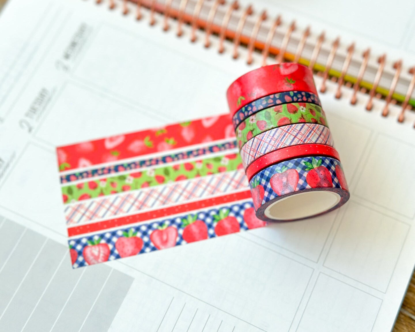 Strawberry Summer Red Pink Fruits Strawberries Washi Tape Set July 2024 - W112