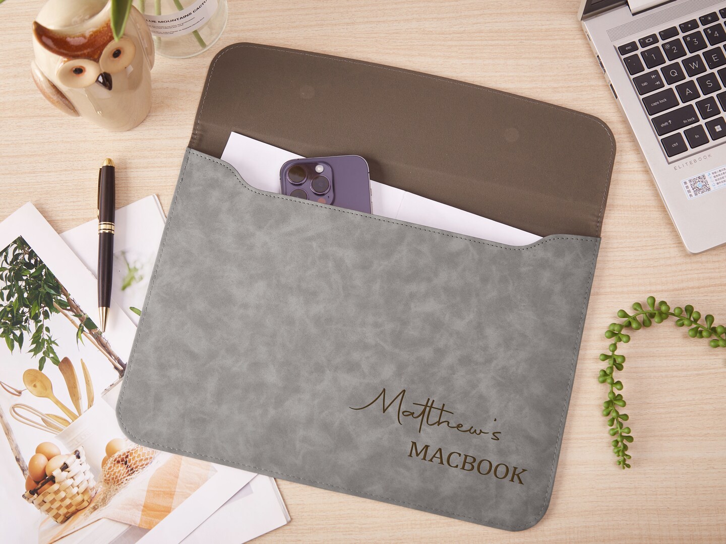 Custom Name Document Holder Personalized Leather Laptop Sleeve Case Bag ...