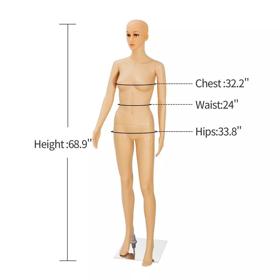 Female Mannequin PP Realistic Display Stand Turns Dress Cloth w/ Base Full Body