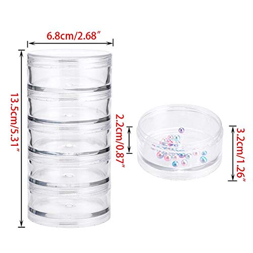 2 Pck 5 Slot Clear Plastic Round Storage Jars - Art Craft Accessory Organizer Box Jewelry Beads Sewing Pills Container Holder for Storage Small Items, Hardware