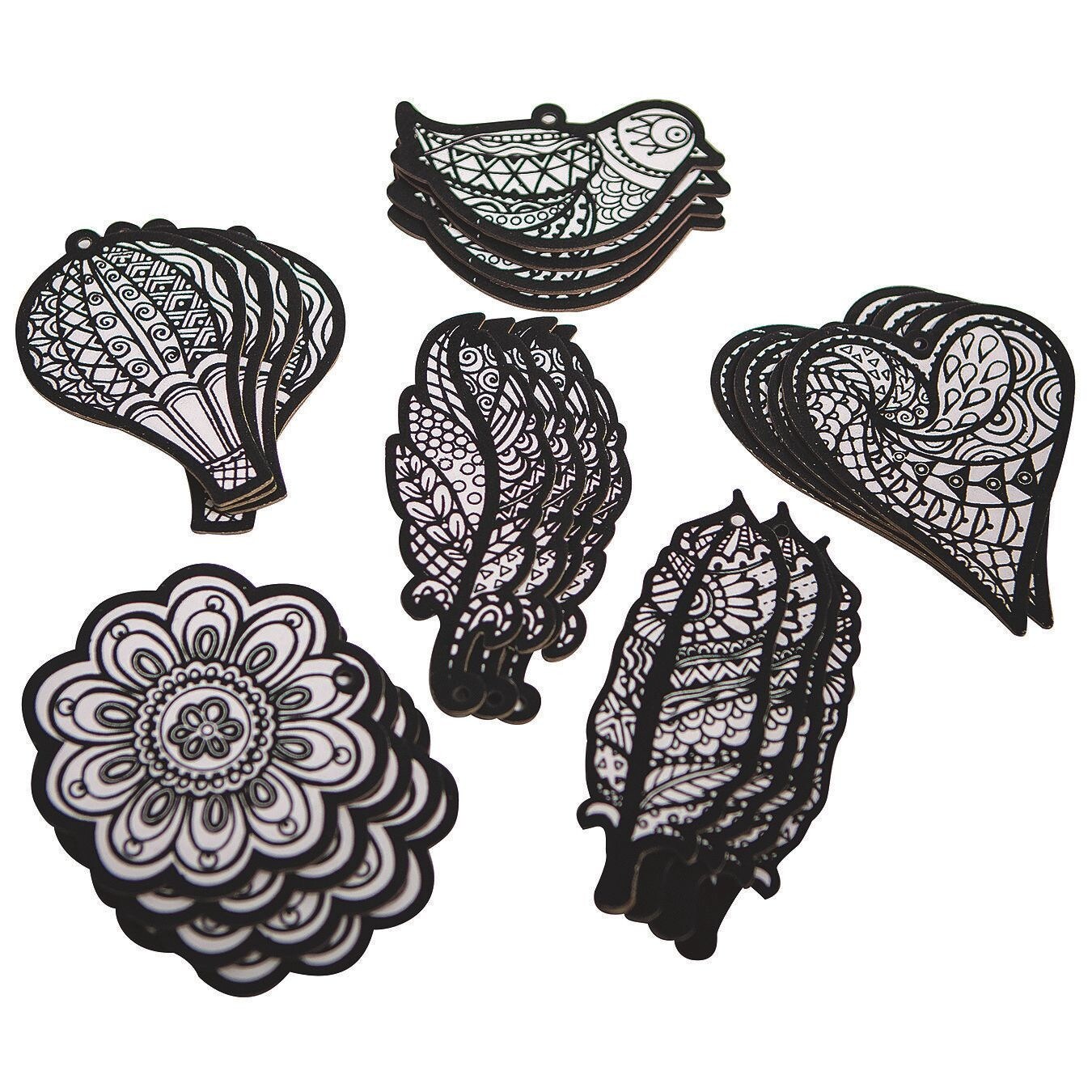 S&#x26;S Worldwide Velvet Ornaments, 4 ea of 6 Everyday Designs for Kids &#x26; Adults, Window or Tree Decoration, 2-Sided, Color with Markers or Colored Pencils, Heavy Chipboard 4-1/2&#x22; to 6-1/2&#x22;, Pack of 24