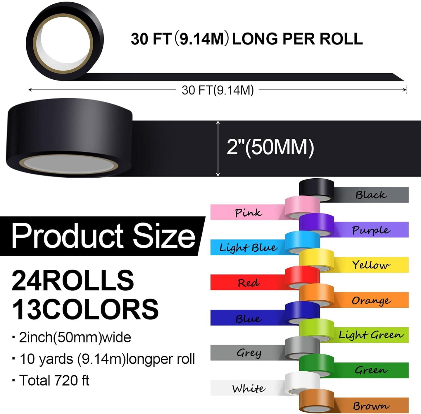 24 Rolls Colored Duct Tape Bulk, 10 Yards/Roll Duct Tape Heavy Duty Waterproof Craft Tape, Multi Purposes, No Residue, Tear by Hand for Indoor Outdoor Use (Colorful)