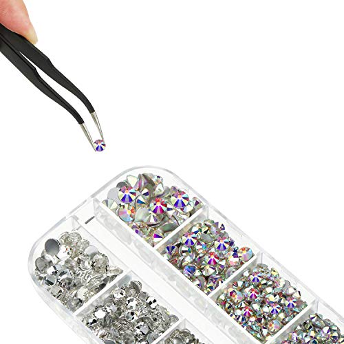 4488 Pieces Nail Art Rhinestones Crystal Flatback Rhinestones with Rhinestone Picker Pick Up Tweezers for Nails Art Clothes Shoes Bags Decoration (Colorful, AB Color and Clear)