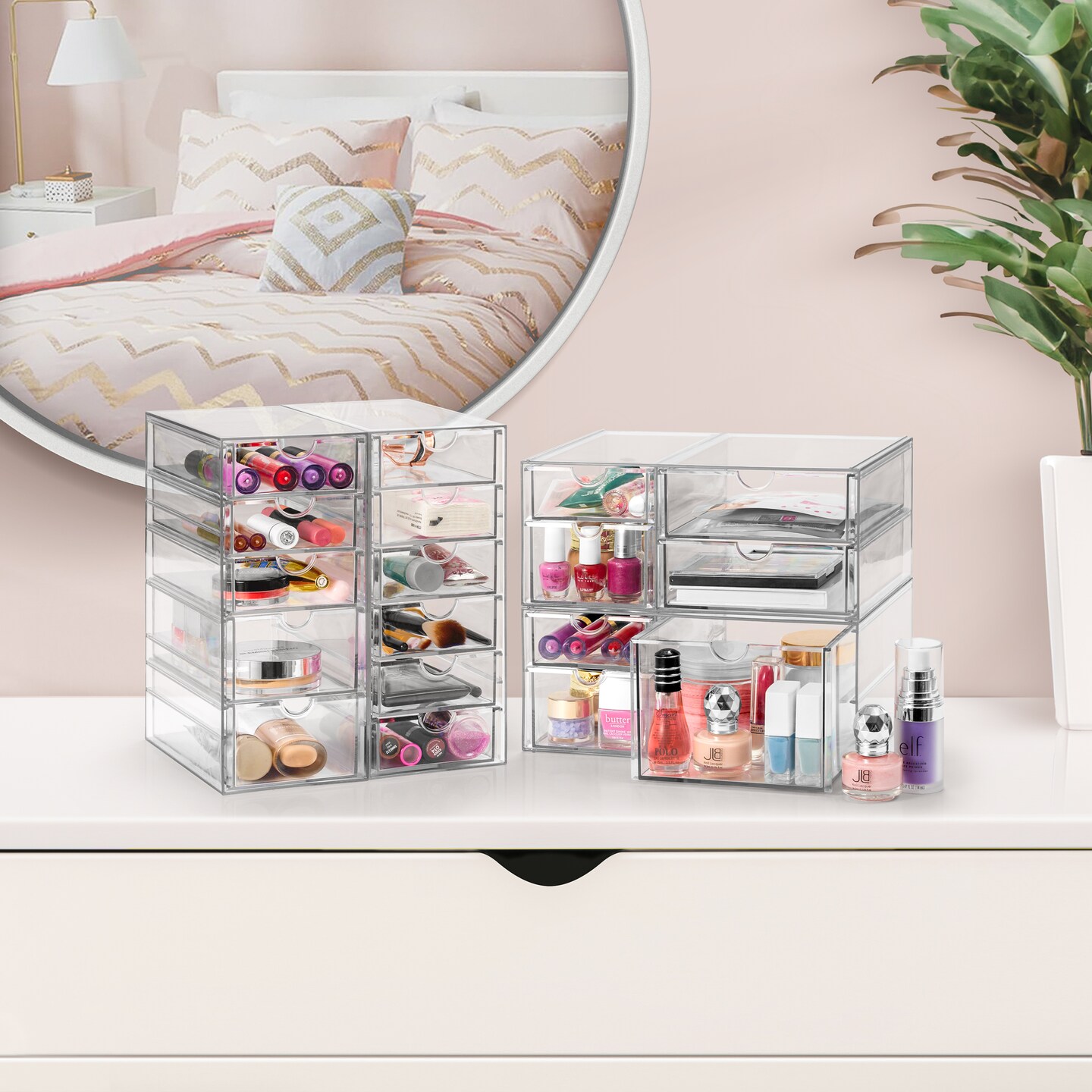 Sorbus 18 Drawers Acrylic Organizer for Makeup, Organization and Storage, Art Supplies, Jewelry, Stationary - 4 Pcs Clear Stackable Storage Drawers